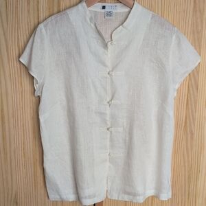 Carole Little White Linen Cap Sleeve Blouse Size XL